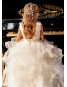 Beaded White Lace Tulle V Back Ruffled Flower Girl Dress